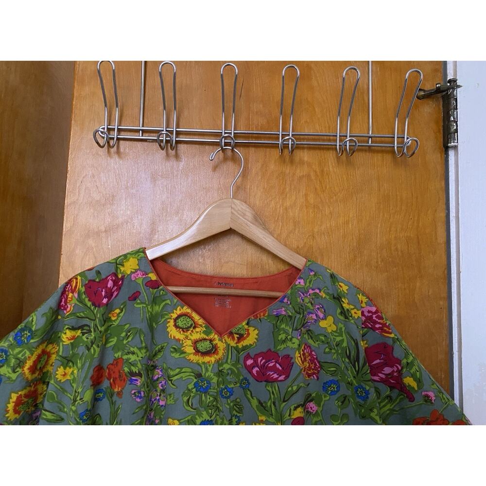 J PETERMAN Cotton Oversized Maxi Kaftan Mumu Pockets One Size Floral Boho Dress - Picture 5 of 8